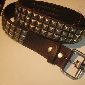 NEW W/TAG BULLHEAD MEN'S SZ 34 Y2K BROWN PYRAMID STUDDED BELT FAUX LEATHER